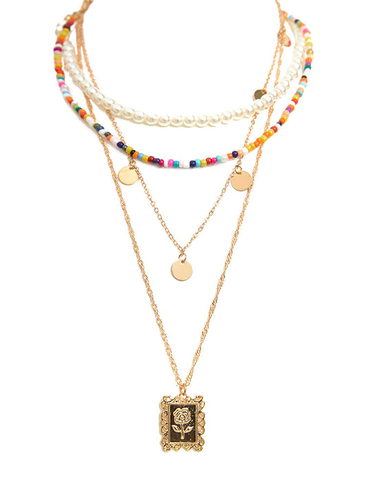 Beaded & Geometric Charm Layered Necklace