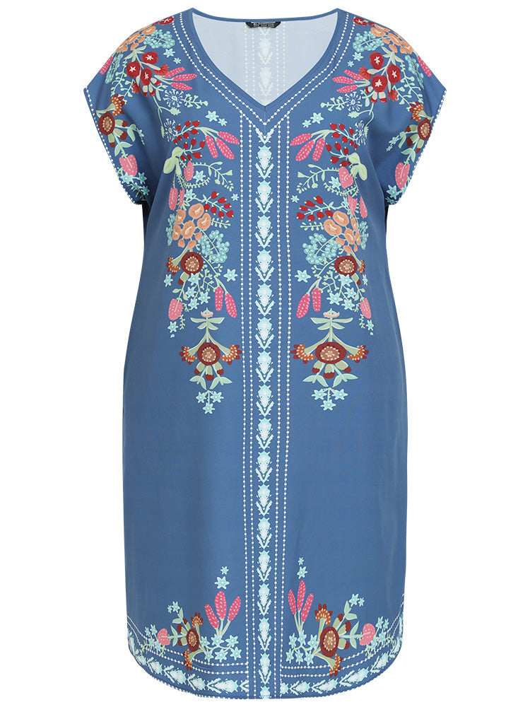 Boho Print Pocket Dolman Sleeve Dress