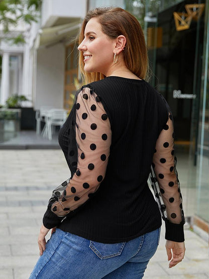 Polka Contrast Mesh Round Neck T-shirts