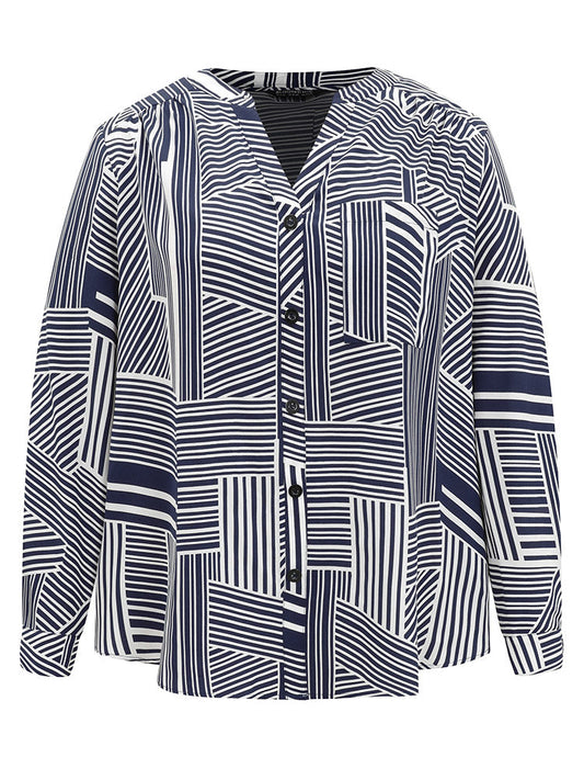 Asymmetrical Striped Notched Tab Sleeve Blouse