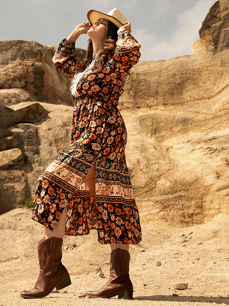 Floral Print V Neck Dress