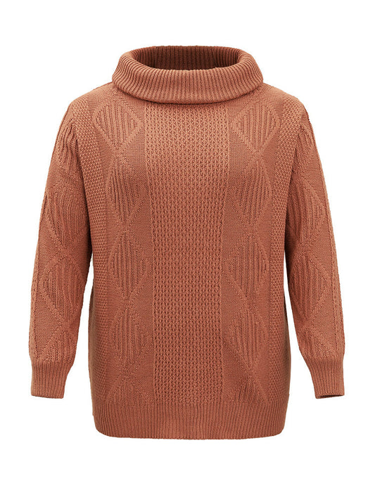 Plain Plisse Turtle Neck Loose Pullover
