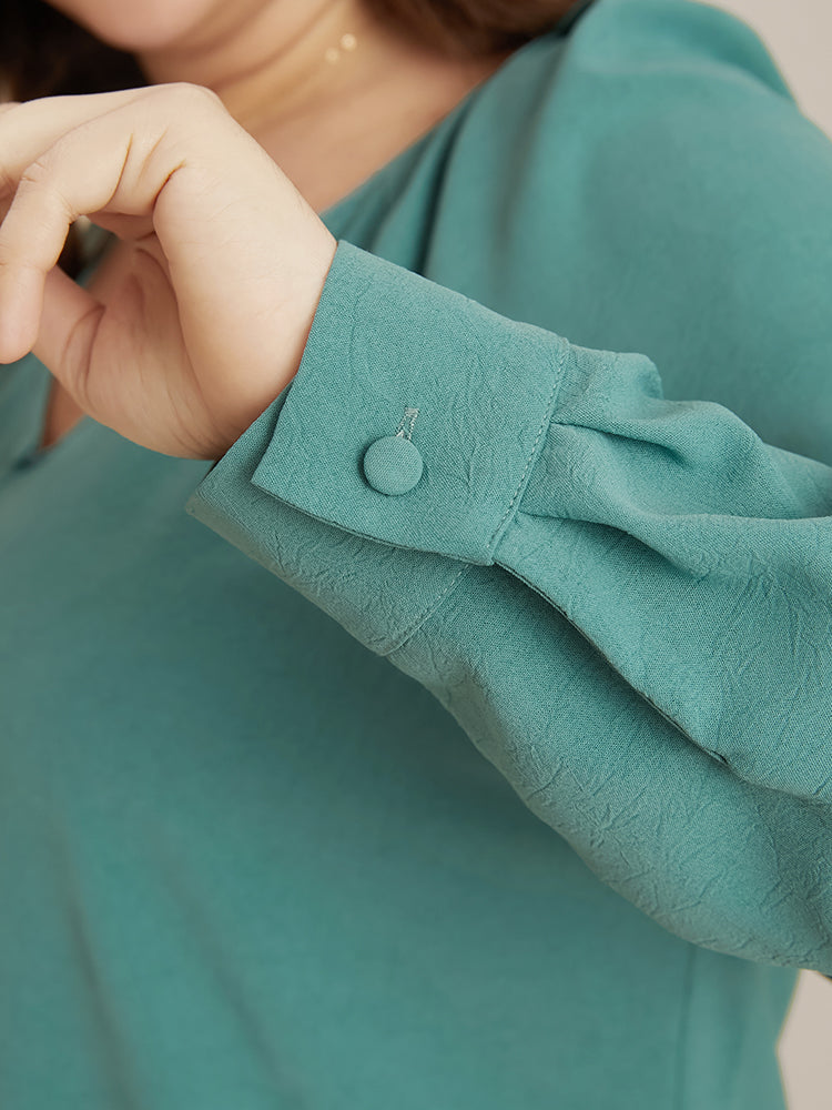 Solid V Neck Button Detail Blouse