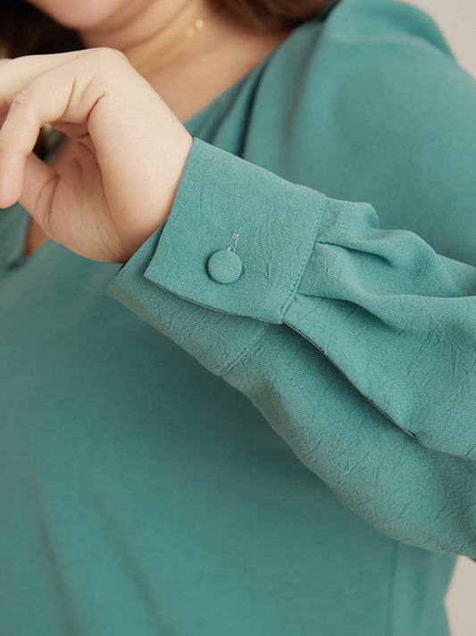 Solid V Neck Button Detail Blouse