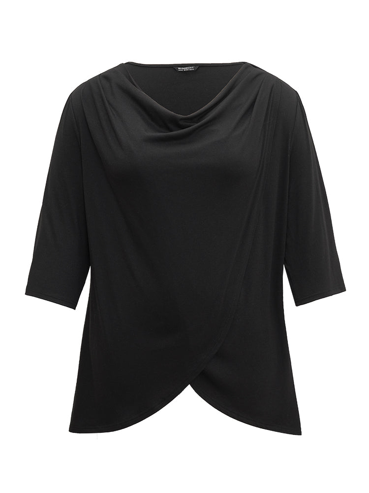 Halloween Solid Cowl Neck Gathered Wrap T-shirt