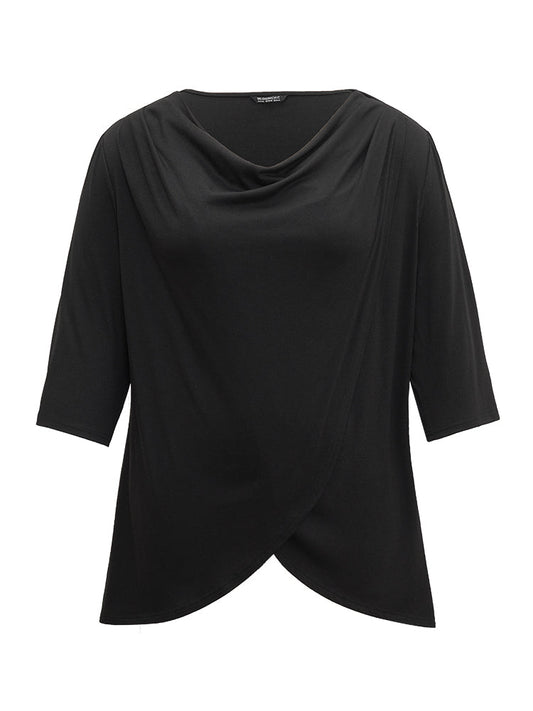 Halloween Solid Cowl Neck Gathered Wrap T-shirt
