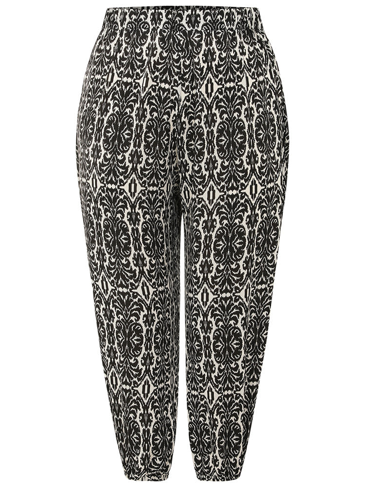 Boho Print Elastic Waist Harem Pants