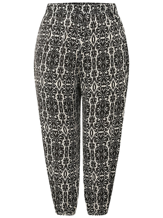 Boho Print Elastic Waist Harem Pants