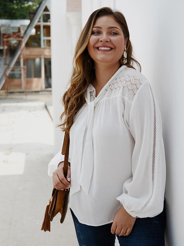 Lace Tie Solid Color Blouse