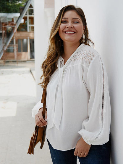 Lace Tie Solid Color Blouse