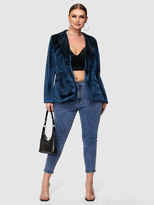 Button Velvet Pocket Blazer
