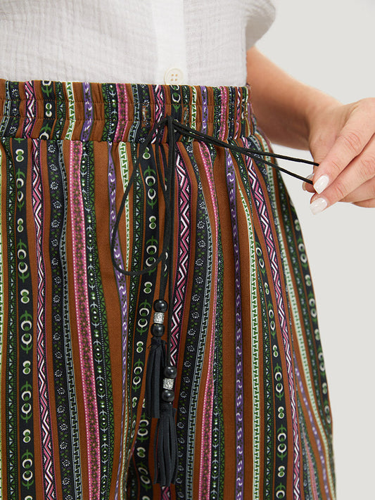 Bandana Striped Drawstring Tassel Beaded Detail Shorts