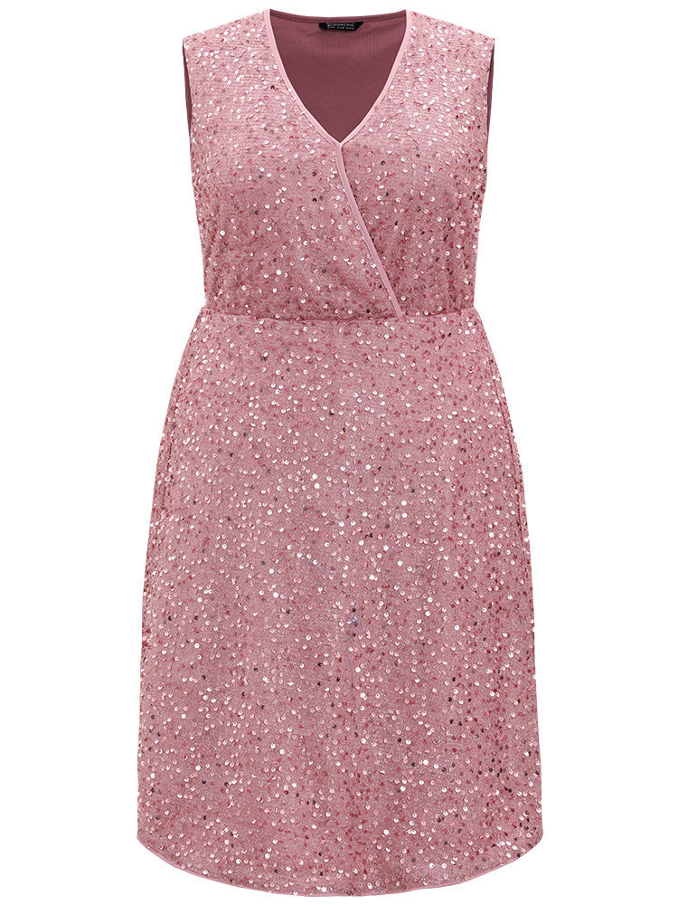 Sequin Surplice Neck Patchwork Tank Dress