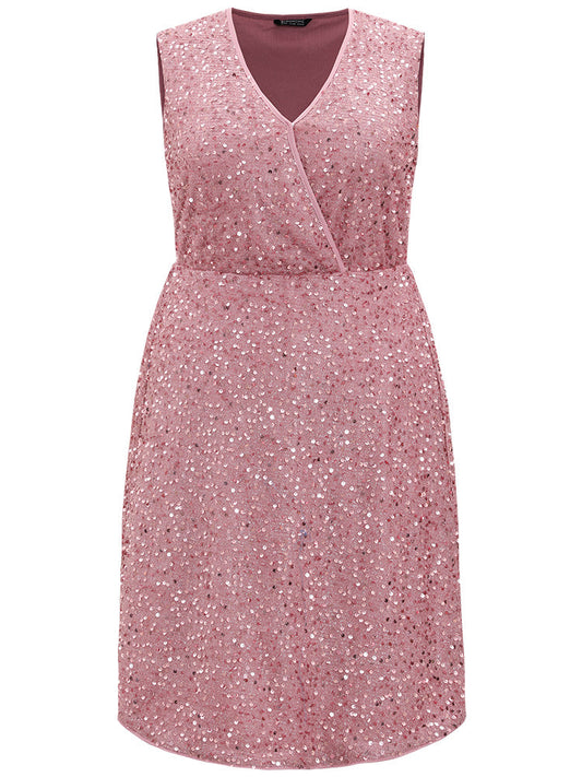 Sequin Surplice Neck Patchwork Tank Dress