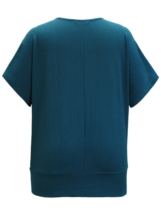 Solid Surplice Neck Dolman Sleeve T-shirt