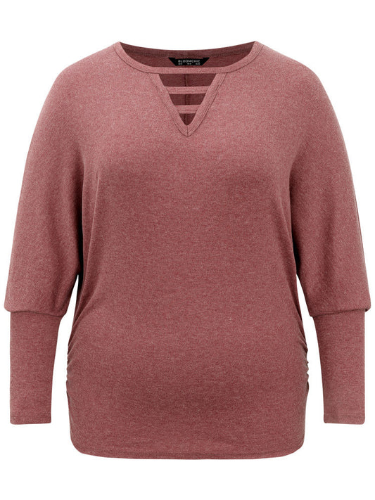 Solid Heather Keyhole Batwing Sleeve T-shirt