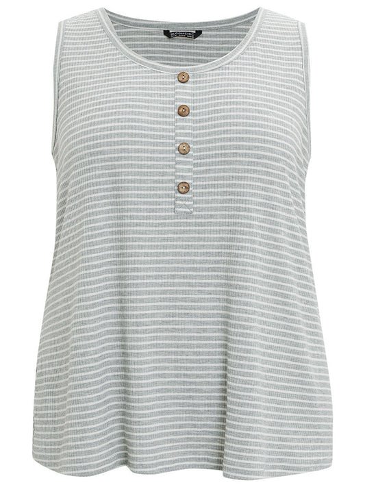 Striped Button Detail Sleep Tank Top