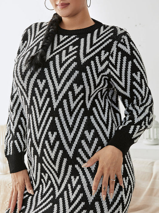 Geo Pattern Sweater Dress