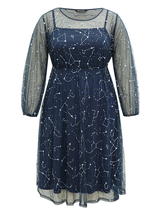 Galaxy Sequin Mesh Embroidered Patchwork Dress