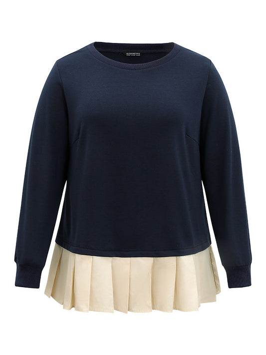 2-In-1 Two Tone Pleated Hem Sweatshirt