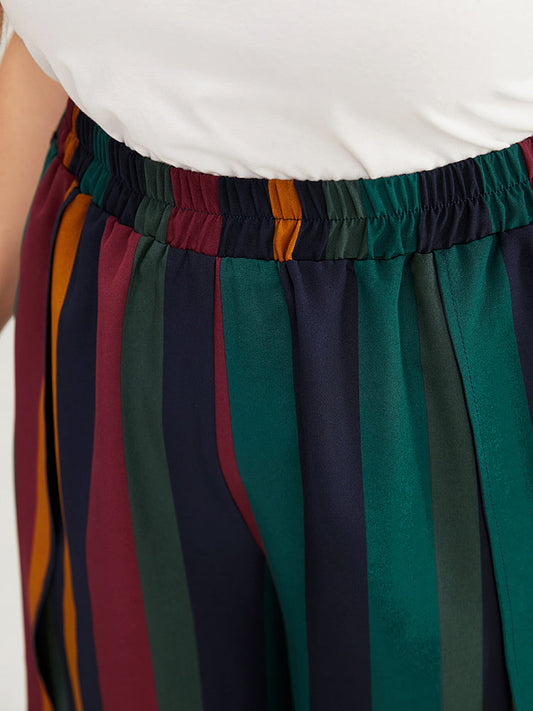 Striped Contrast Wide Leg Split Hem Pants