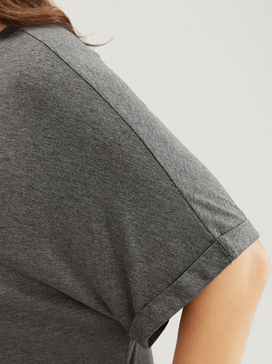 Butterfly Print Pocket Batwing Sleeve Arc Hem Dress