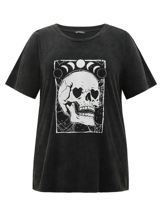 Halloween Skull & Moon Print T-shirt