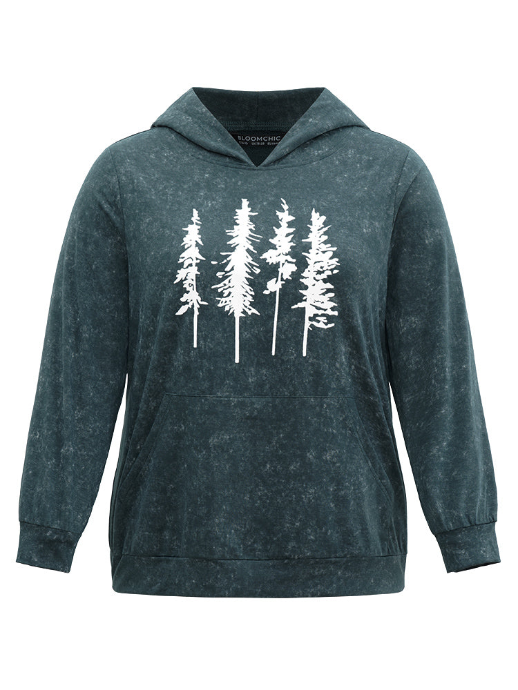 Vintage Forest Print Kangaroo Pocket Sweatshirt