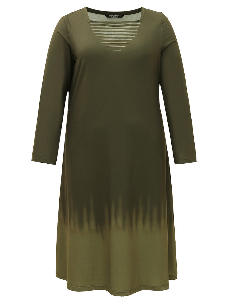 Tie Dye Pocket Round Neck Cut Out Dress