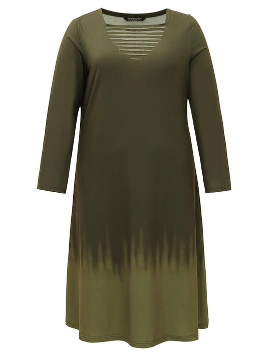 Tie Dye Pocket Round Neck Cut Out Dress