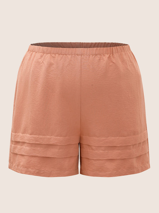 Plain Pleated Elastic Waist Pocket Crepe Sleep Bottoms