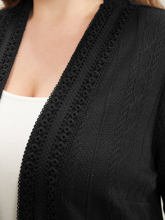 Plain Ruffle Hem Crochet Lace Open Front Coat