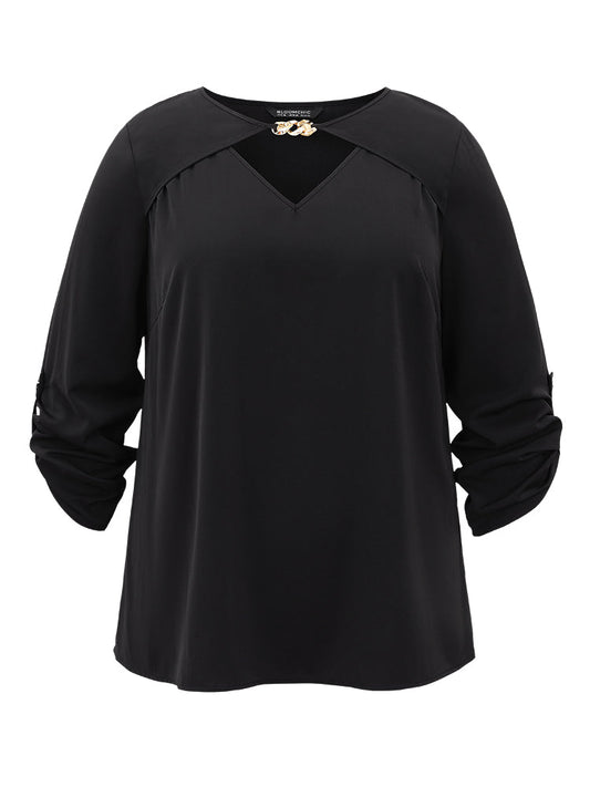 Static-Free Plain Keyhole Chain Detail Blouse