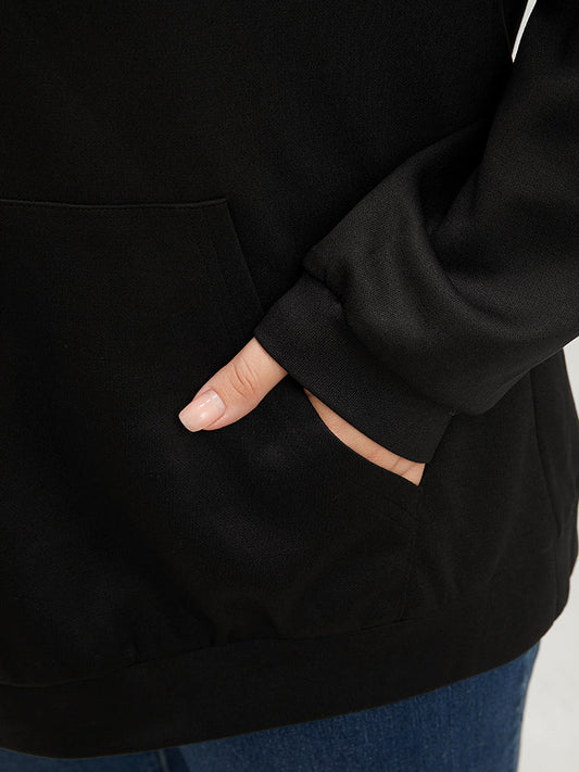 Solid Sequin Pocket Hooded Sweatshirt