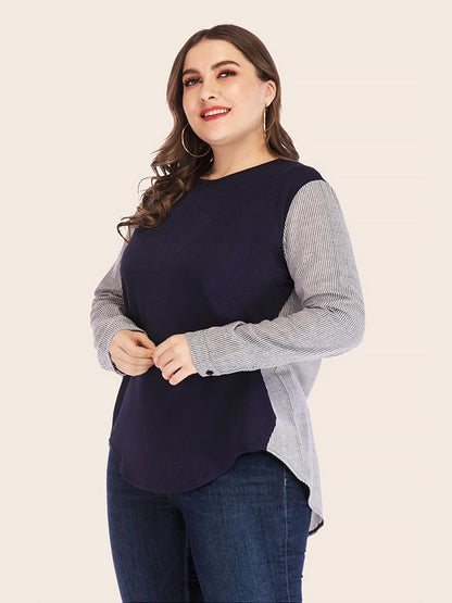 Stripe Patchwork Round Neck T-shirt