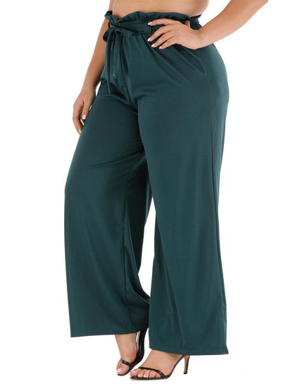 Bow Belt Wide Leg Solid Color Pants