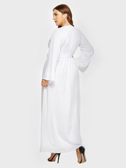 Belt V-neck Solid Color Maxi Dress