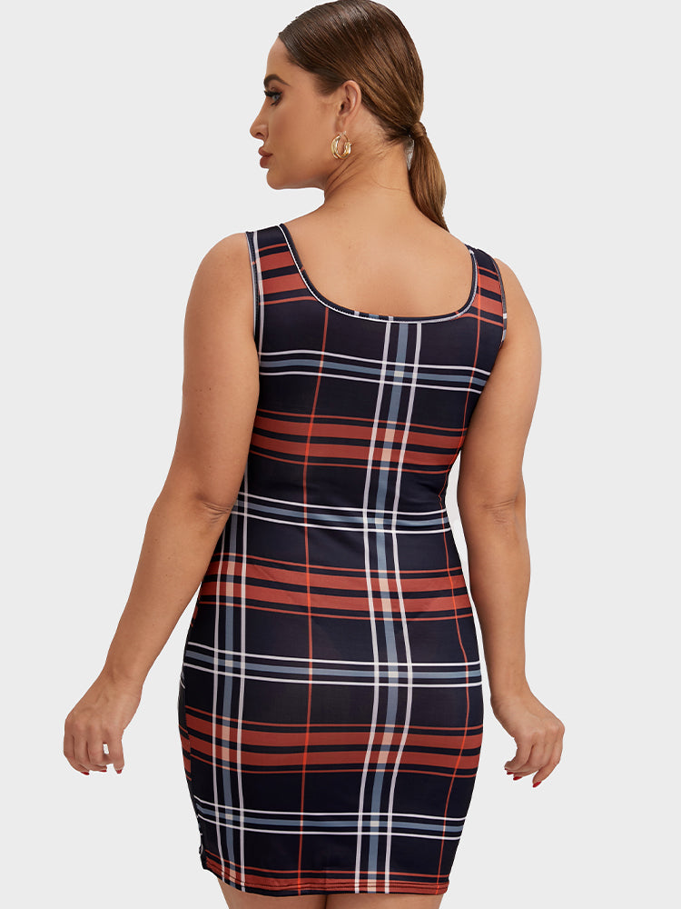 Plaid Print Sleeveless Bodycon Dress
