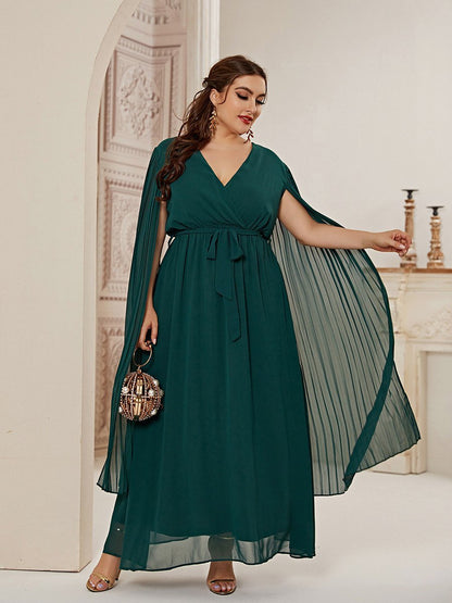 Split Sleeve Belt V-neck Maxi Dress