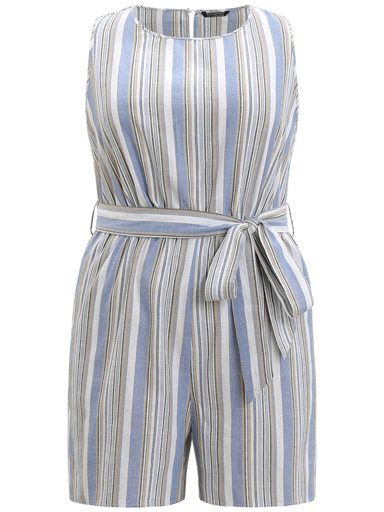 Striped Pocket Cut Out Knot Sleeveless Jumpsuit