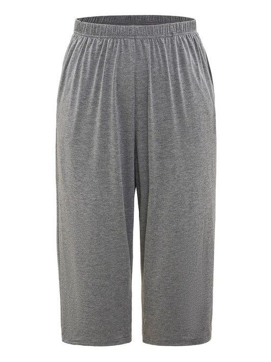 Solid Pocket Elastic Waist Sleep Pants