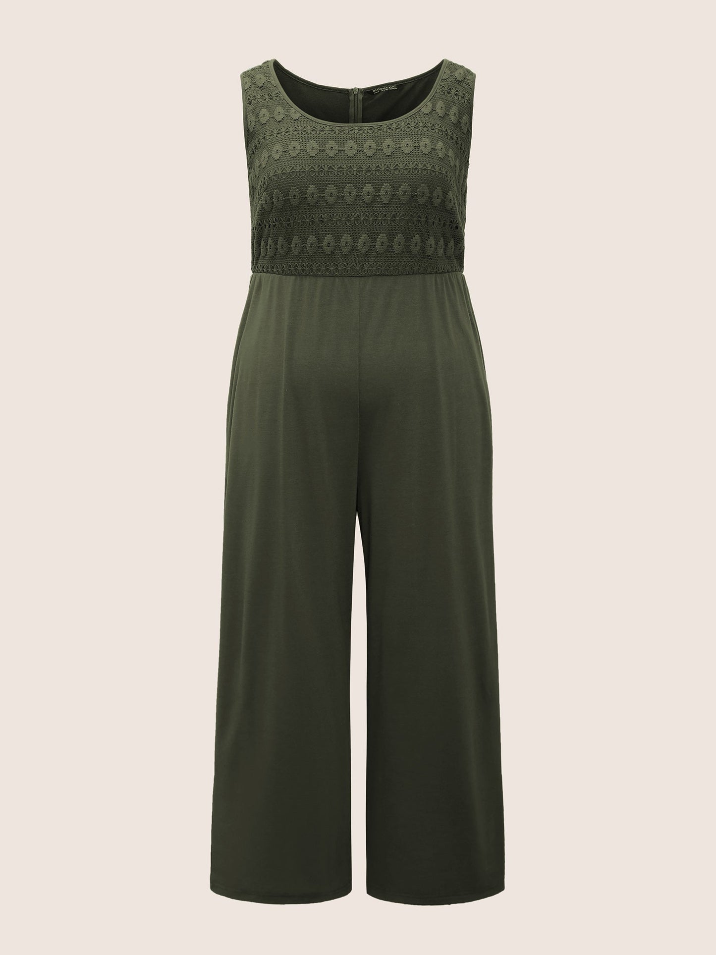 Lace Panel Patchwork Elastic Waist Jumpsuit