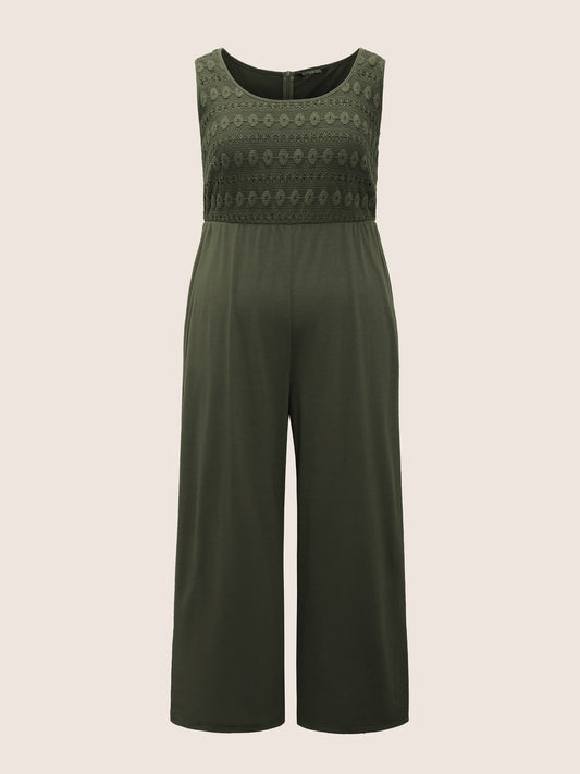 Lace Panel Patchwork Elastic Waist Jumpsuit