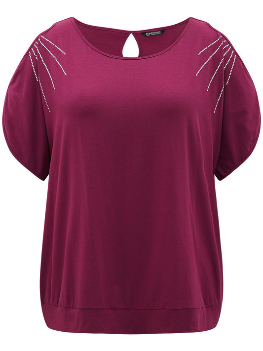 Solid Cold Shoulder Rhinestone Detail T-shirt