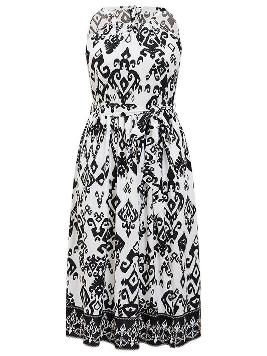 Bandana Halter Frill Trim Knot Back Pocket Split Maxi Dress