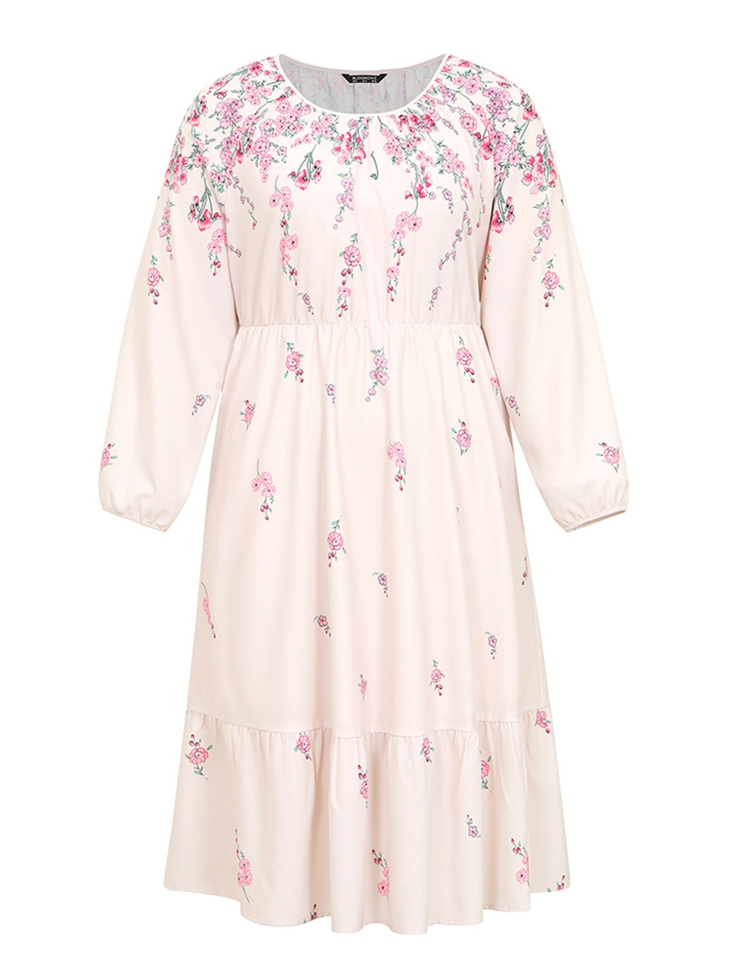 Boho Print Patchwork Ruffles Lantern Sleeve Dress