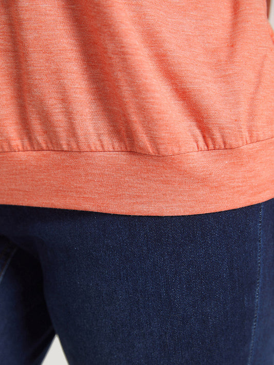 Letter Print Floral Embroidered Batwing Sleeve T-shirt