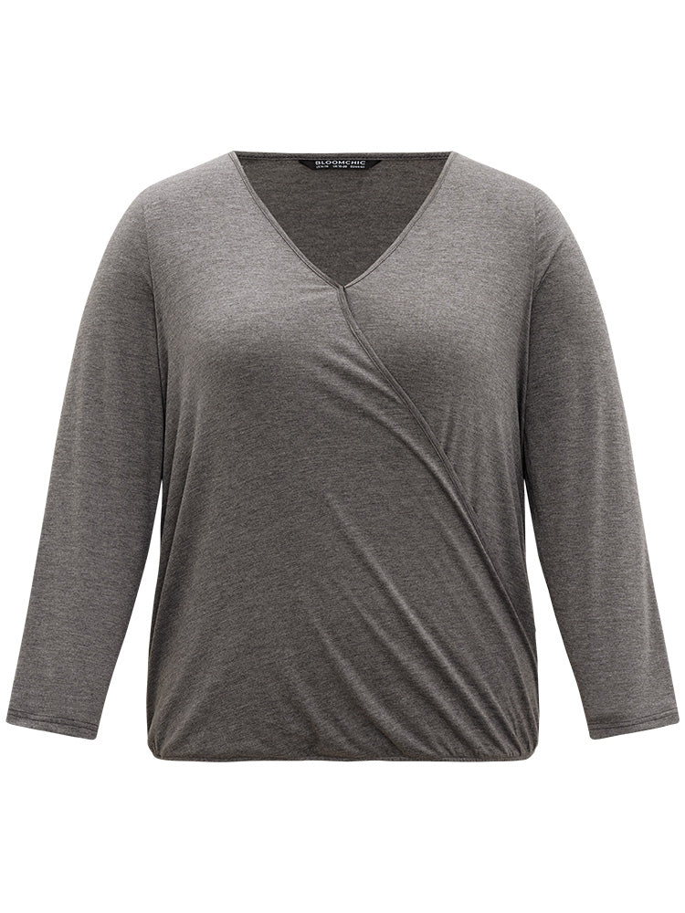 Plain Heather Gathered Wrap T-shirt