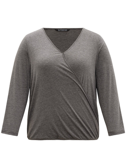 Plain Heather Gathered Wrap T-shirt