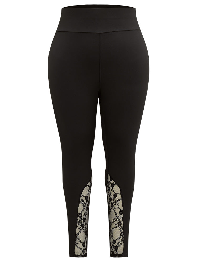 Halloween Wideband Waist Lace Panel Leggings